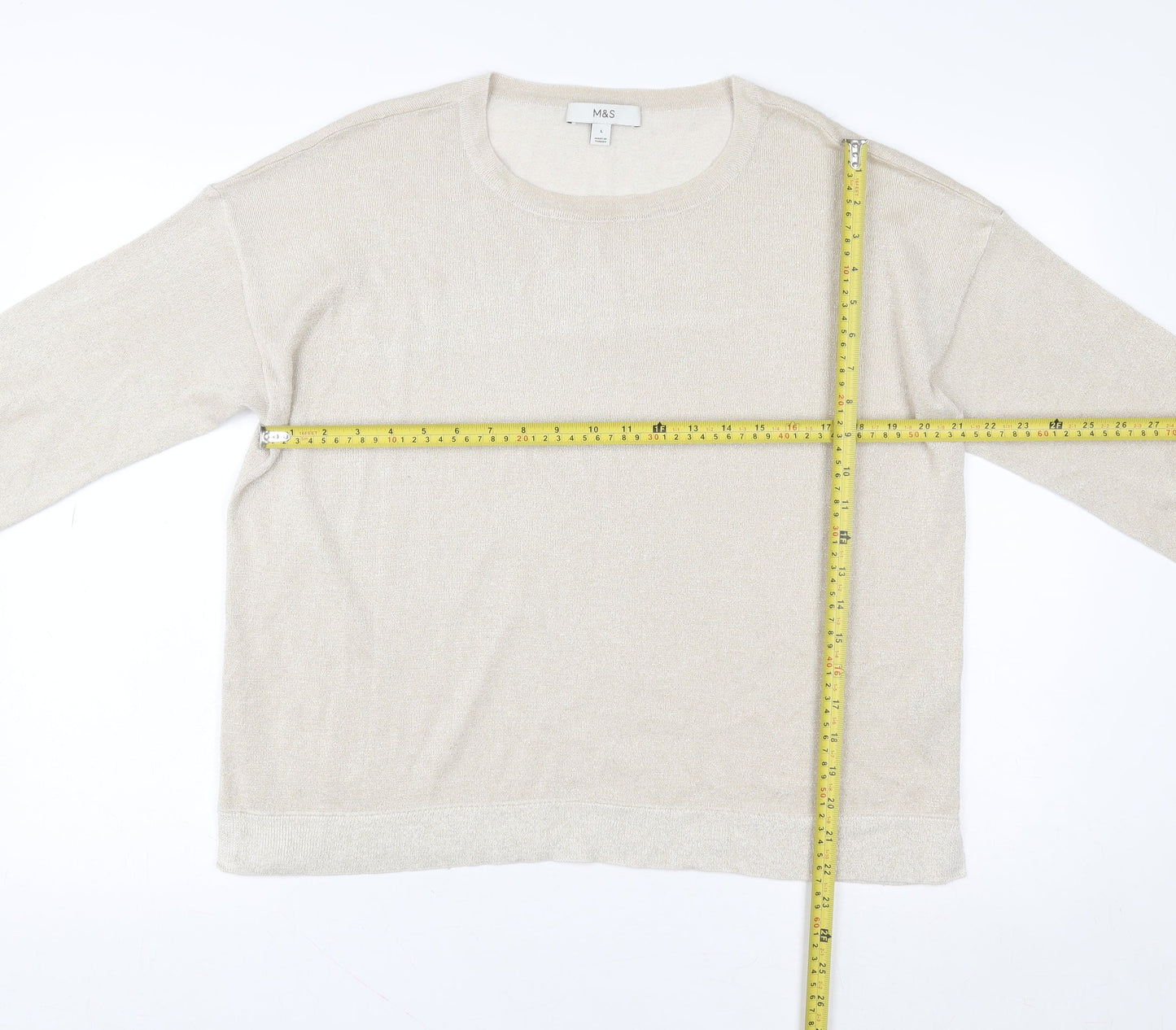 Marks and Spencer Womens Beige L Basic Knit Long Sleeve Top