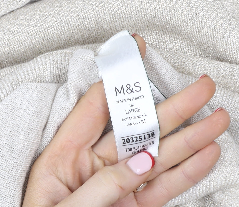 Marks and Spencer Womens Beige L Basic Knit Long Sleeve Top