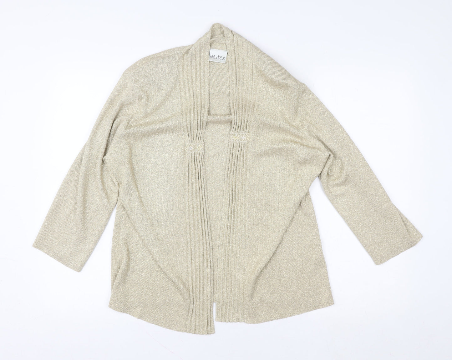 Eastex Women Beige Metallic Open Cardigan UK 14 Relaxed Fit