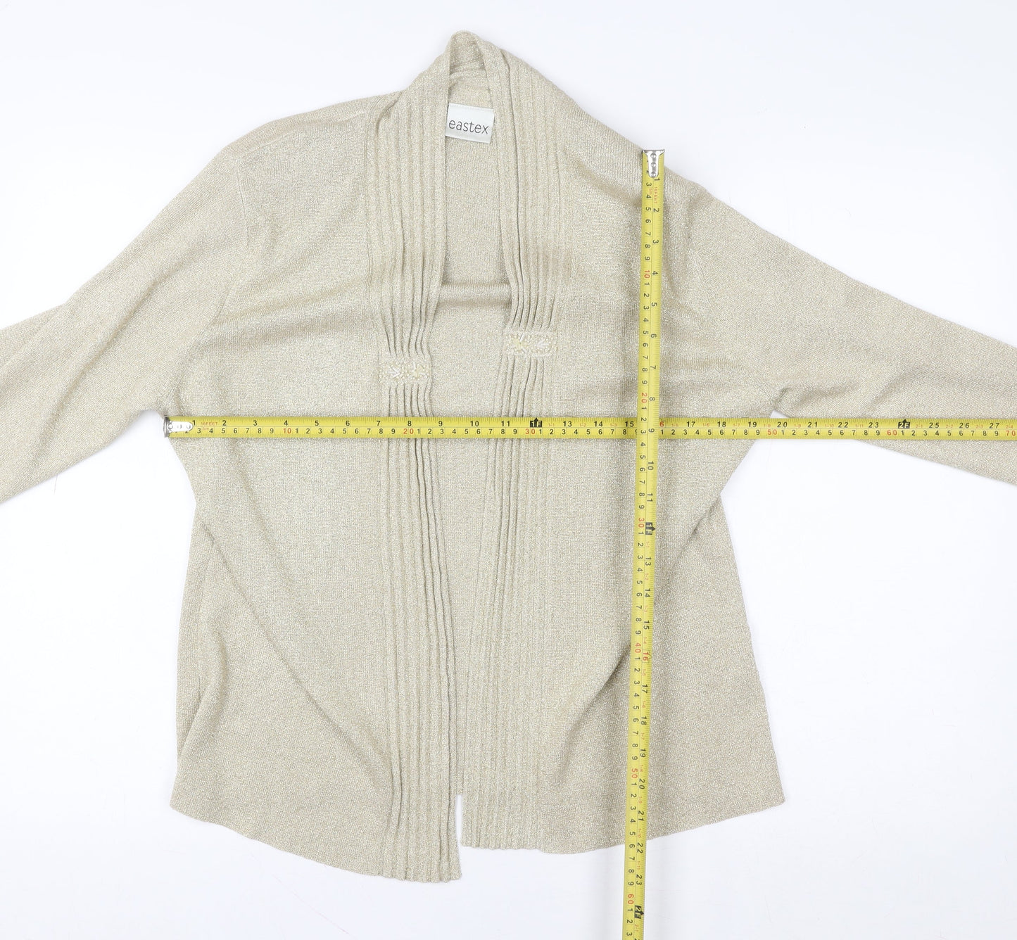 Eastex Women Beige Metallic Open Cardigan UK 14 Relaxed Fit
