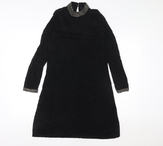 Warehouse Women's Black Beaded High Neck Shift Dress Size 10