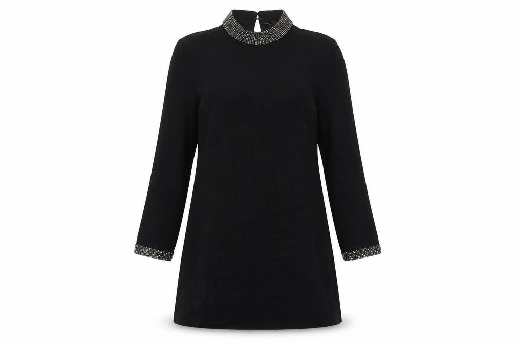 Warehouse Women's Black Beaded High Neck Shift Dress Size 10