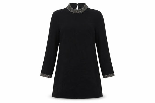Warehouse Women's Black Beaded High Neck Shift Dress Size 10