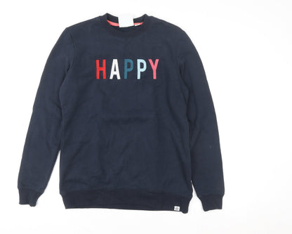Additional front view of TOG24 girls’ blue 'happy' pullover sweatshirt, size 8, years cotton blend