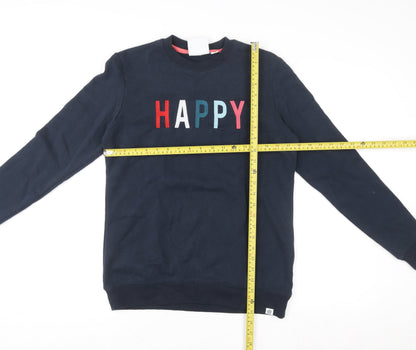 Back view of TOG24 girls’ blue 'happy' pullover sweatshirt, size 8, years cotton blend
