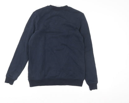 Close-up detail of TOG24 girls’ blue 'happy' pullover sweatshirt, size 8, years cotton blend