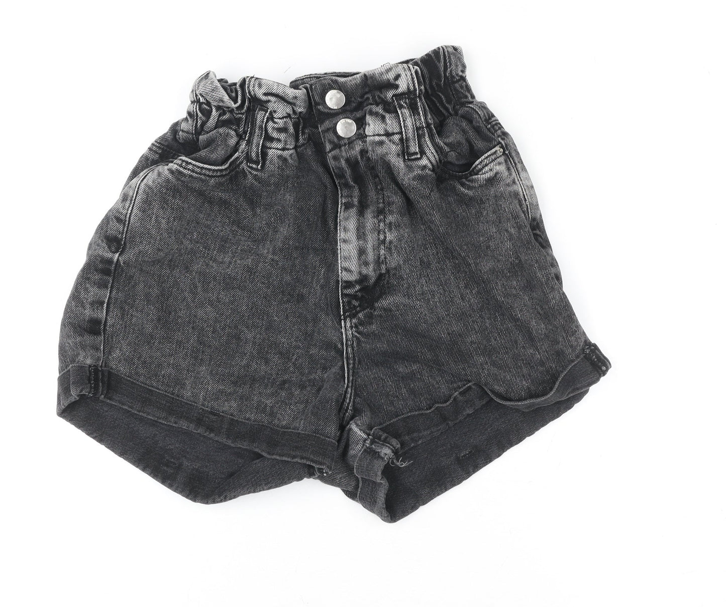 Denim Co Women's Black Size 8 Paperbag High Waist Denim Shorts