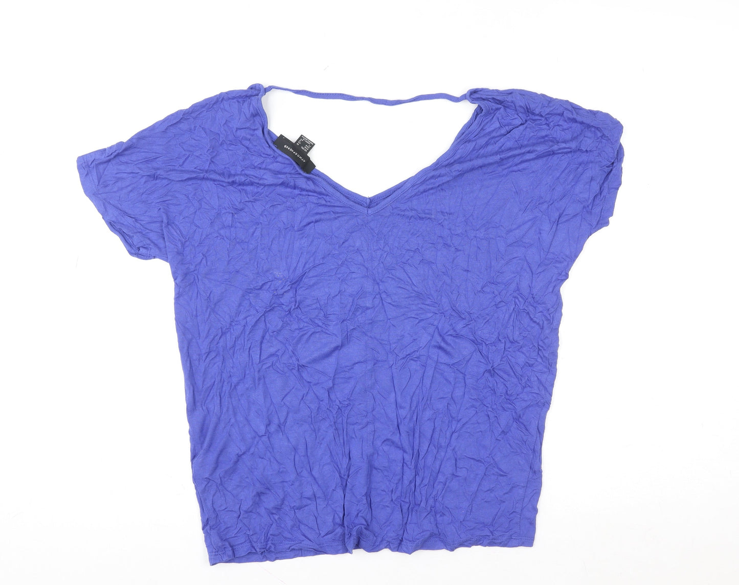 Atmosphere Women Blue V-Neck Short Sleeve Basic T-Shirt Size 10