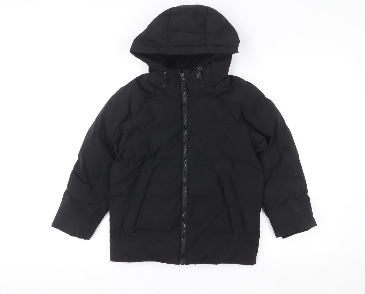 F&F Girls Black Hooded Puffer Jacket 7-8 Years Lined Winter Coat