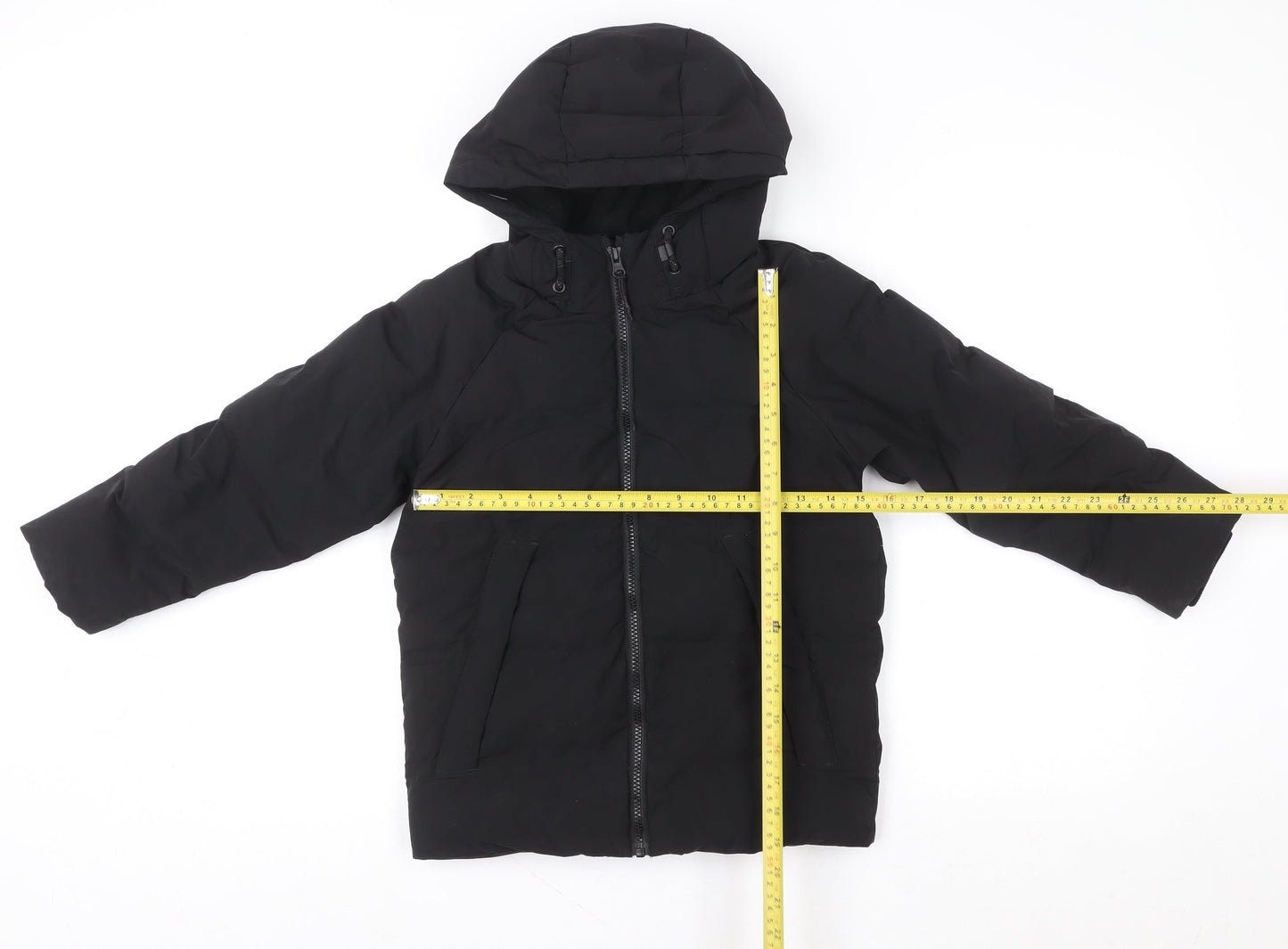 F&F Girls Black Hooded Puffer Jacket 7-8 Years Lined Winter Coat
