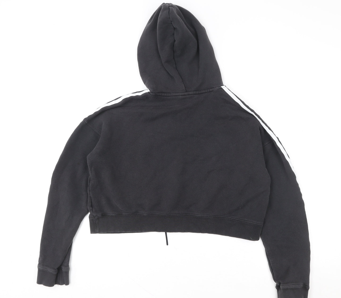 Adidas Women Black Cropped Hoodie Size 8 Drawstring Hooded Sportswear