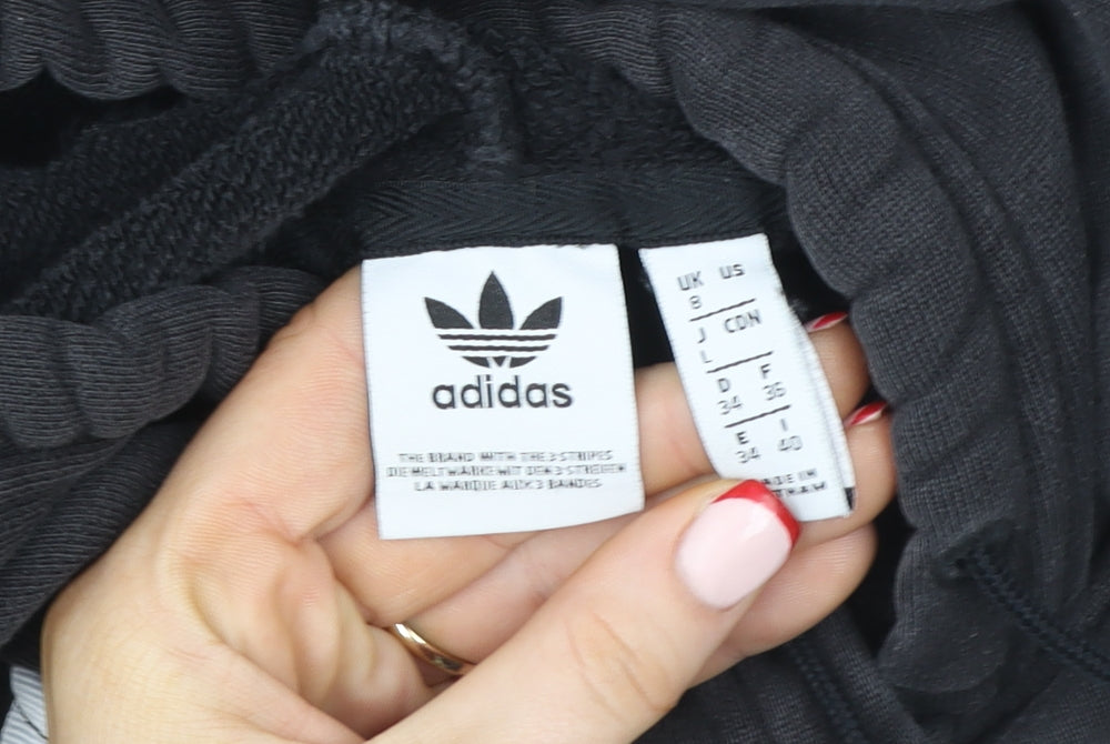 Adidas Women Black Cropped Hoodie Size 8 Drawstring Hooded Sportswear