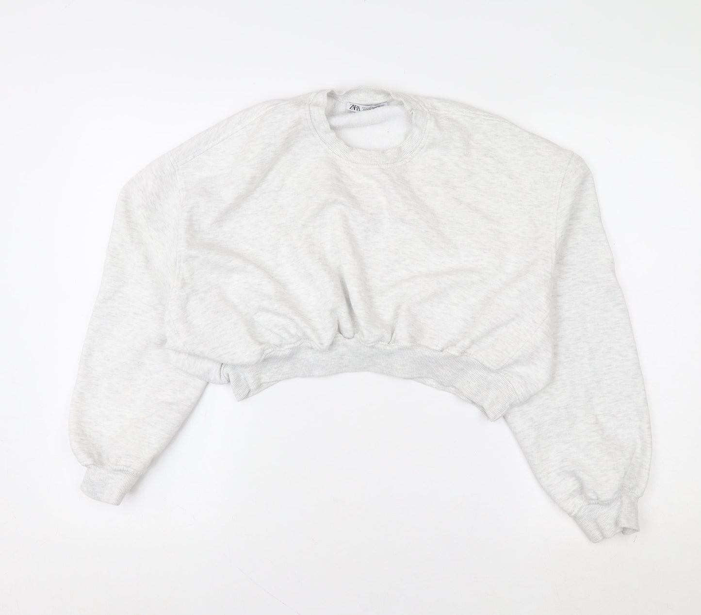 Zara Women Grey Cropped Pullover Sweatshirt M Soft Fleece Lined