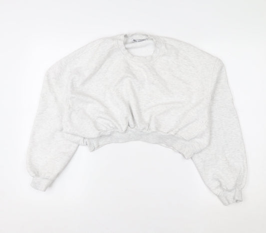 Zara Women Grey Cropped Pullover Sweatshirt M Soft Fleece Lined
