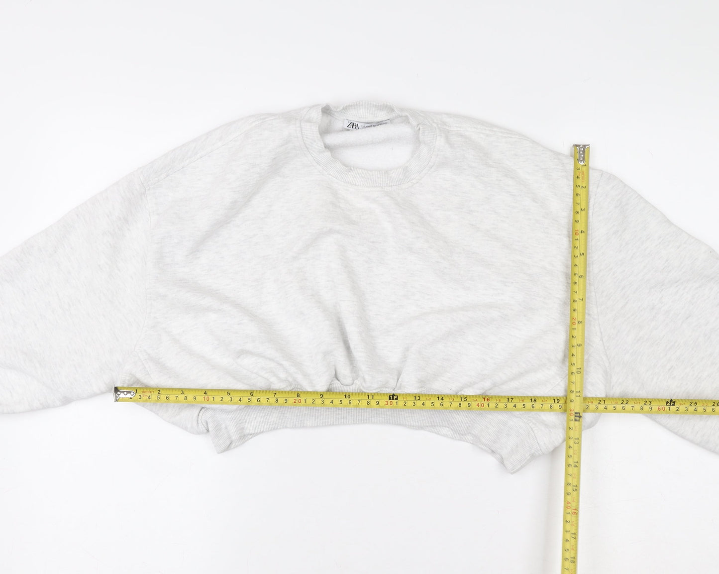 Zara Women Grey Cropped Pullover Sweatshirt M Soft Fleece Lined