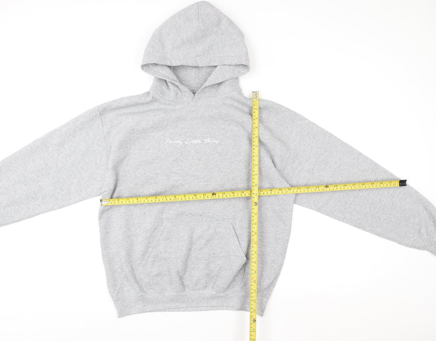 PrettyLittleThing Women Grey Pullover Hoodie Small Cotton Blend