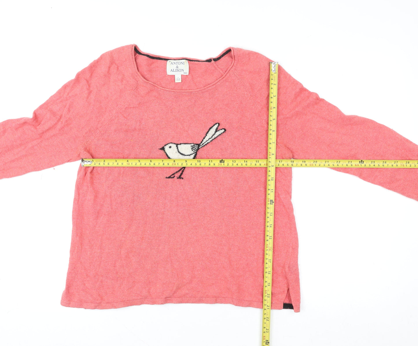 Antoni & Alison Women Pink Bird Motif Pullover Sweatshirt UK 14 L