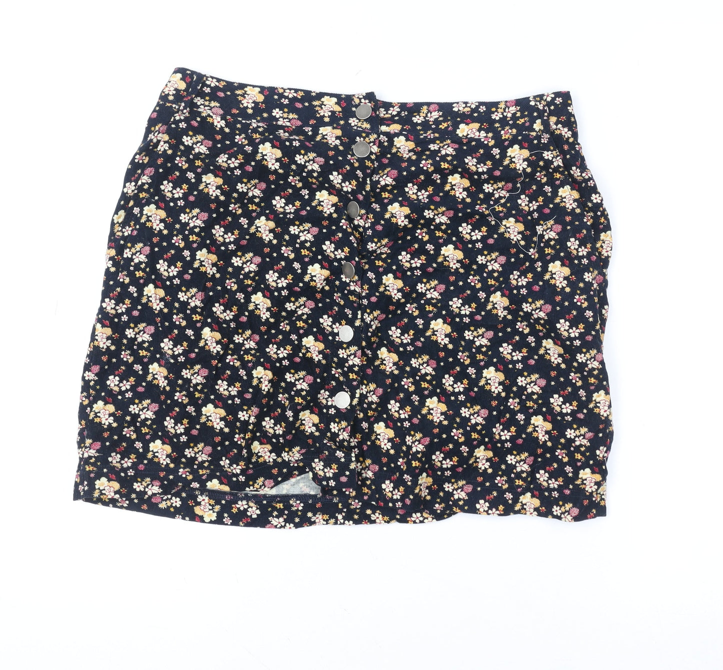 New Look Women Blue Floral A-Line Corduroy Skirt Size 12