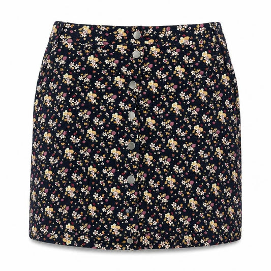 New Look Women Blue Floral A-Line Corduroy Skirt Size 12
