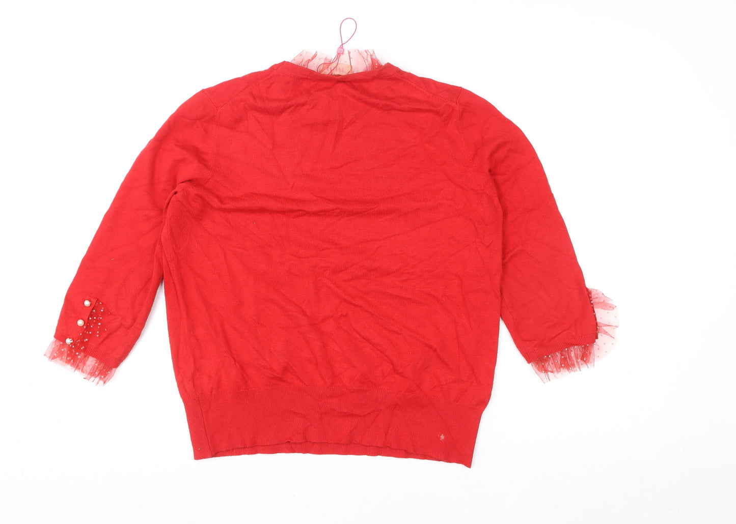 Savida Women Red Beaded Ruffle Tunic Knit Top Size 16