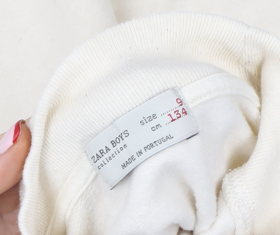 Zara Boys Ivory Cotton Fleece Pullover Sweatshirt Size 9 Years