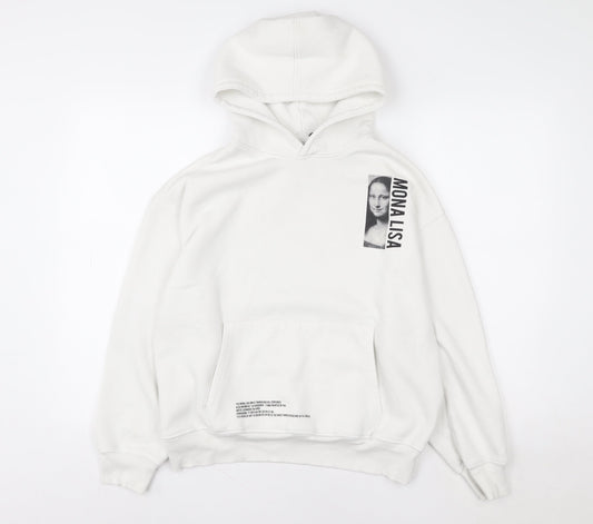ZARA Girls White Mona Lisa Graphic Pullover Hoodie 13-14 Years