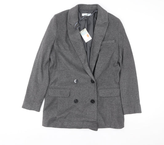 Primark Womens Grey Wool Blend Blazer Coat Size 8 Business Casual