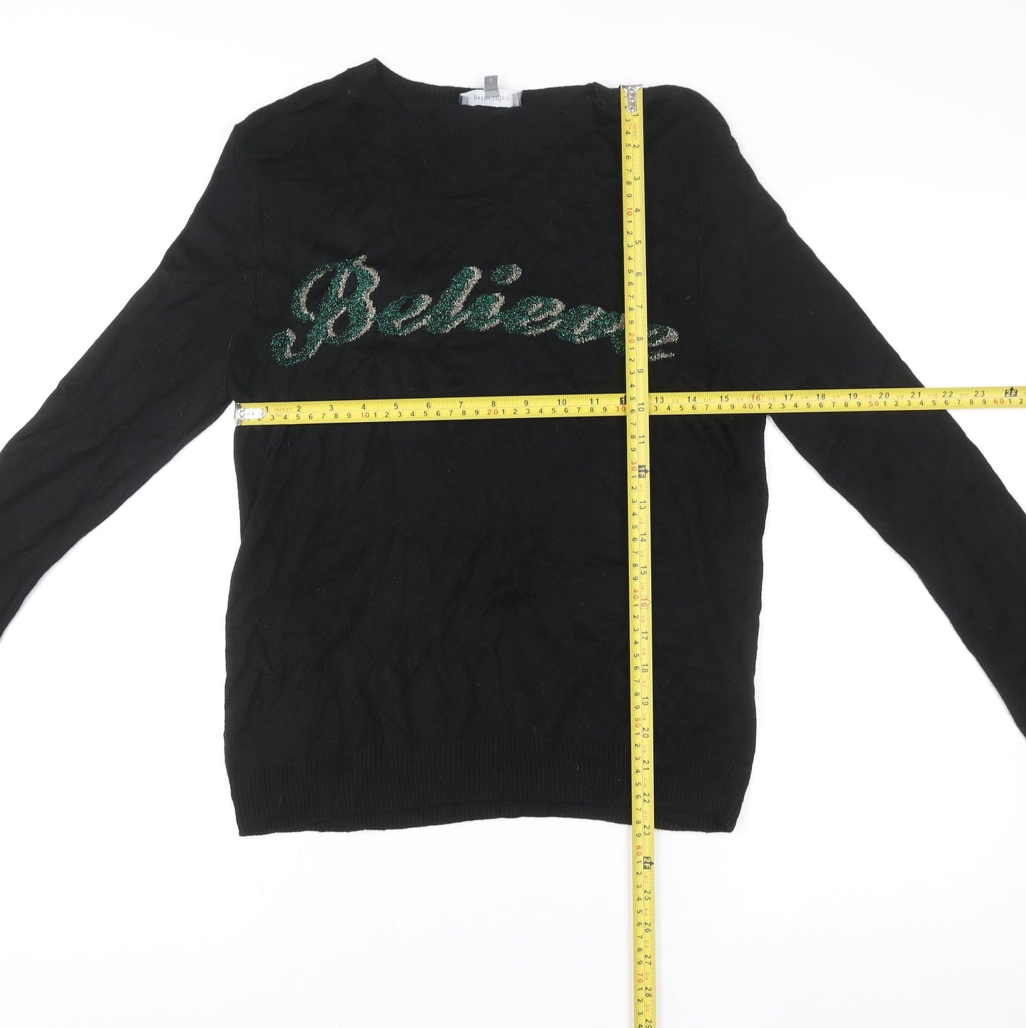 Principles Womens Black Long Sleeve Believe Sequin Knit Jumper Size 10