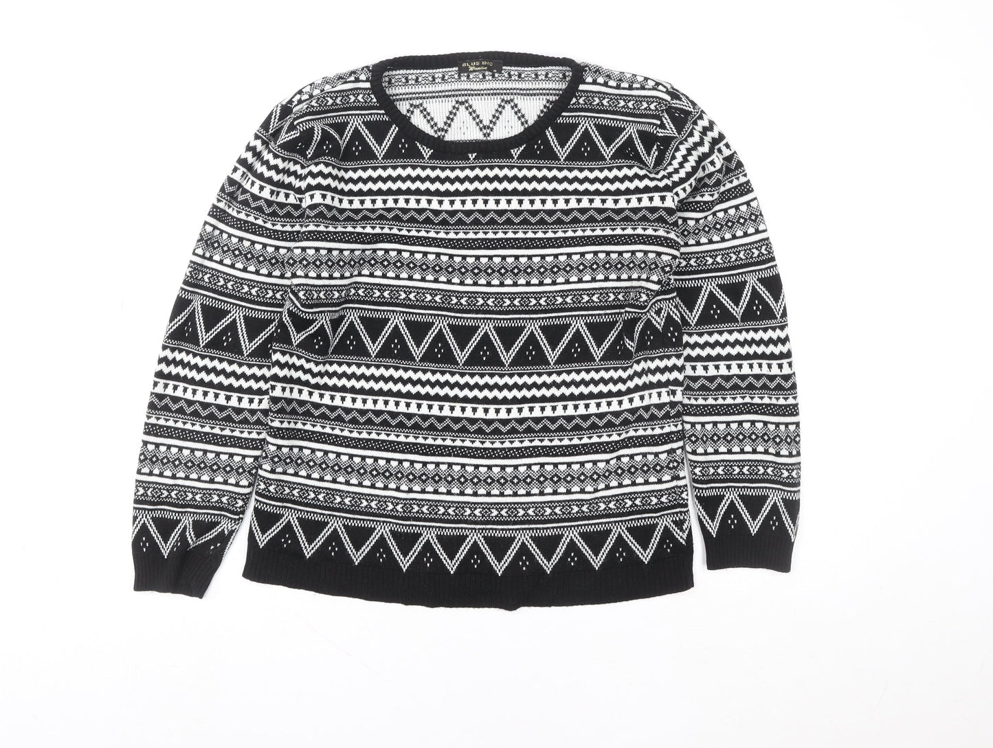 Blue Inc Women Black White Geometric Knit Crew Neck Jumper Size 14