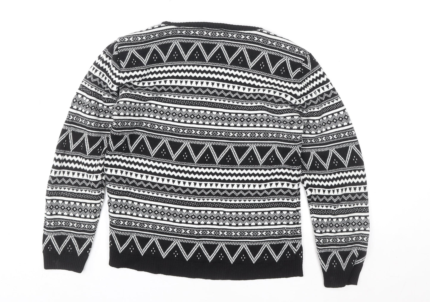 Blue Inc Women Black White Geometric Knit Crew Neck Jumper Size 14