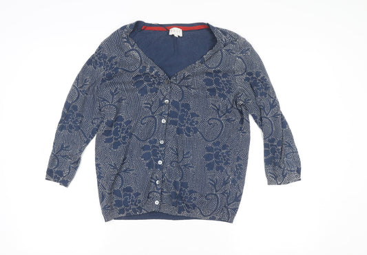 EAST Womens Blue Floral Cotton Blend Button-Up Tunic Top Size 12