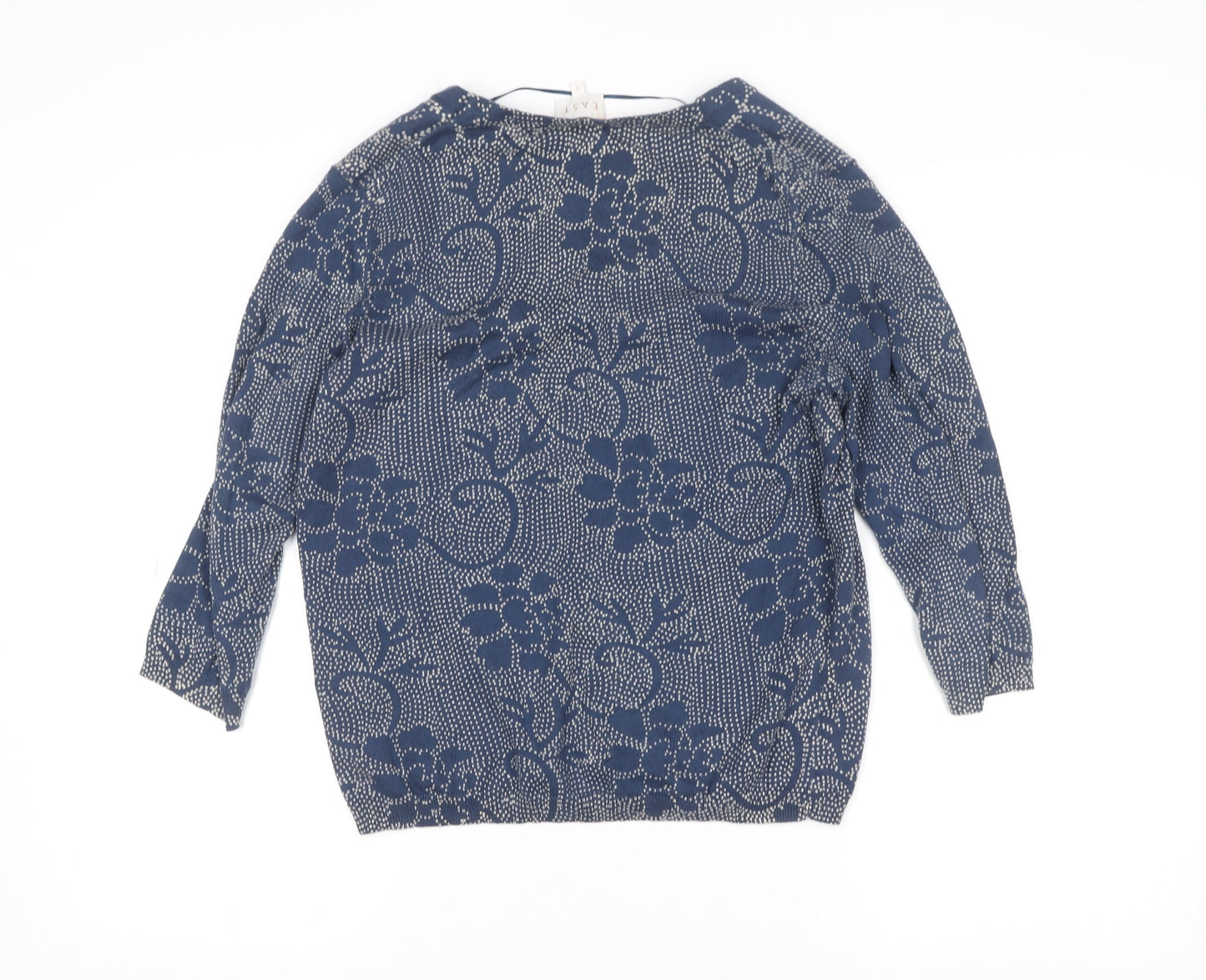 EAST Womens Blue Floral Cotton Blend Button-Up Tunic Top Size 12