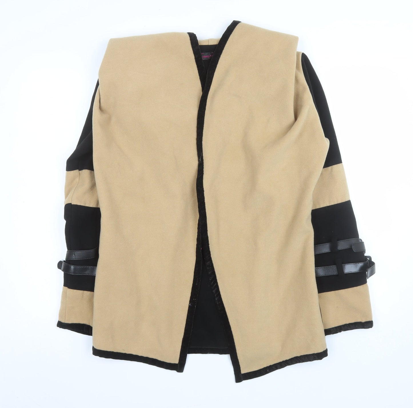 Absolutely Faith Womens Beige Black Belted Mid-Length Coat M