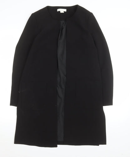 H&M Womens Black Long Overcoat Size 8 Regular Fit Lined Classic Style