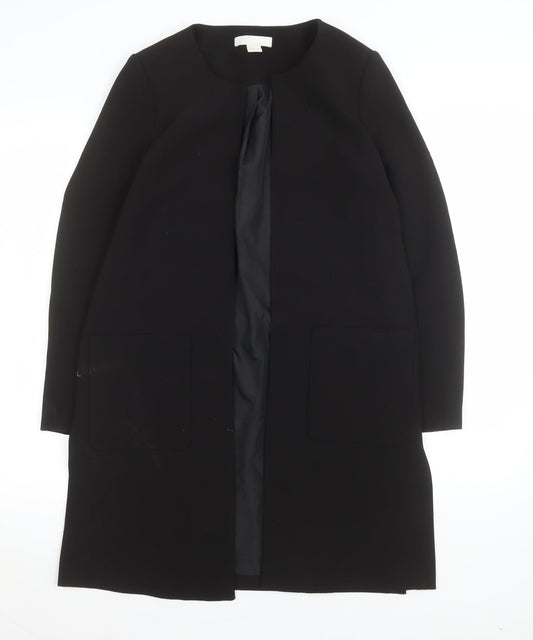 H&M Womens Black Long Overcoat Size 8 Regular Fit Lined Classic Style