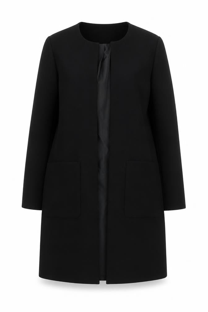 H&M Womens Black Long Overcoat Size 8 Regular Fit Lined Classic Style