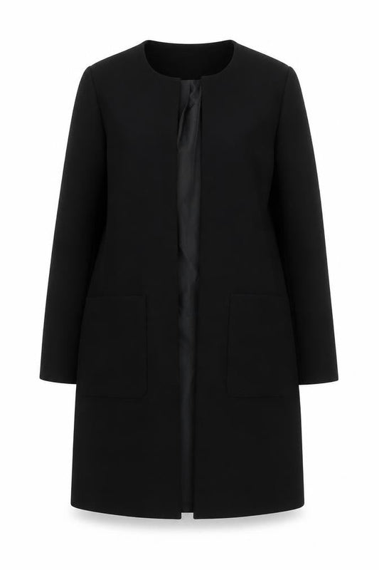 H&M Womens Black Long Overcoat Size 8 Regular Fit Lined Classic Style