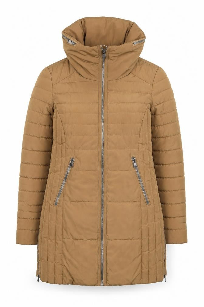 Next Women’s Brown Long Puffer Coat Size 8 Quilted Zip Winter Jacket