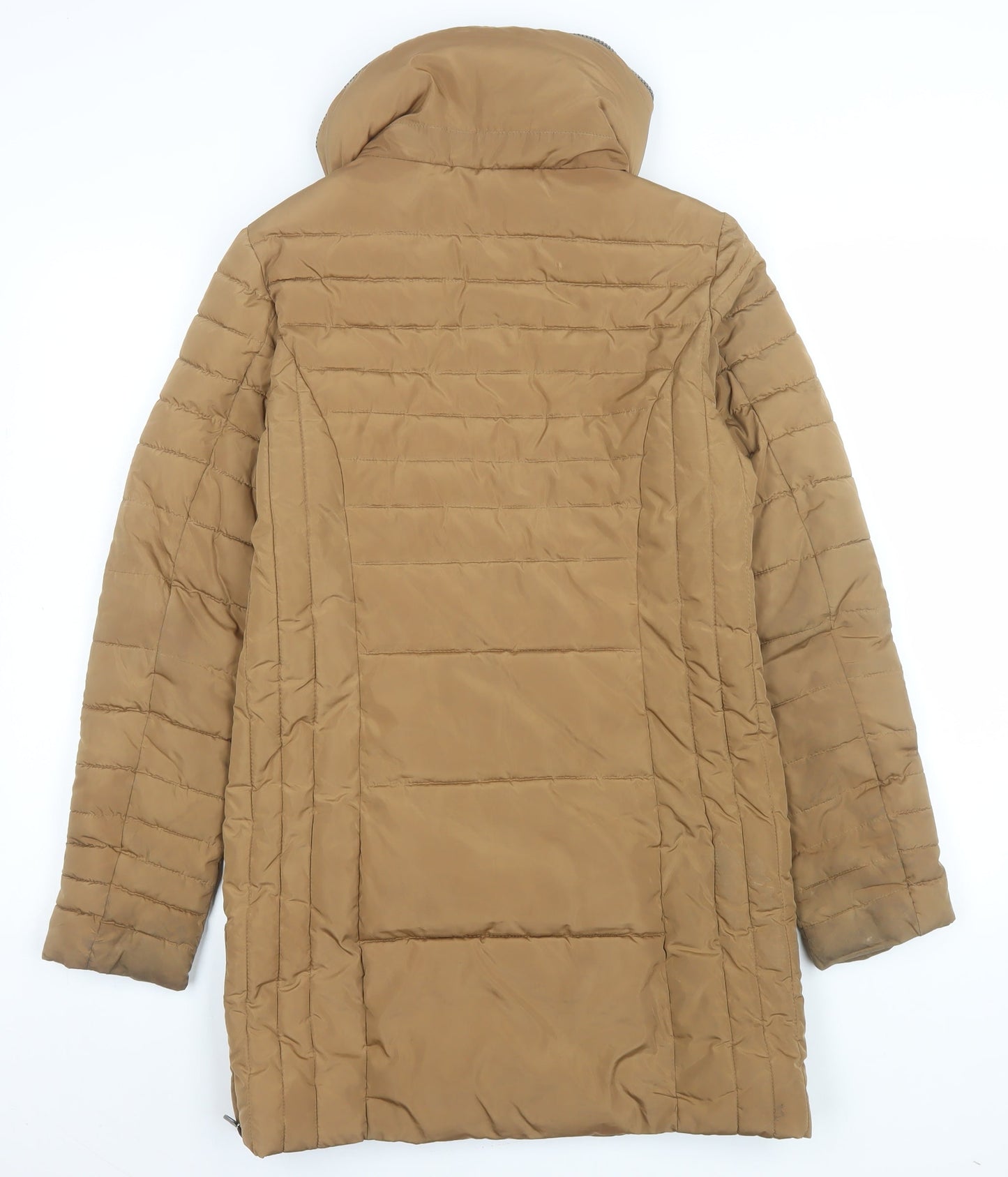 Next Women’s Brown Long Puffer Coat Size 8 Quilted Zip Winter Jacket