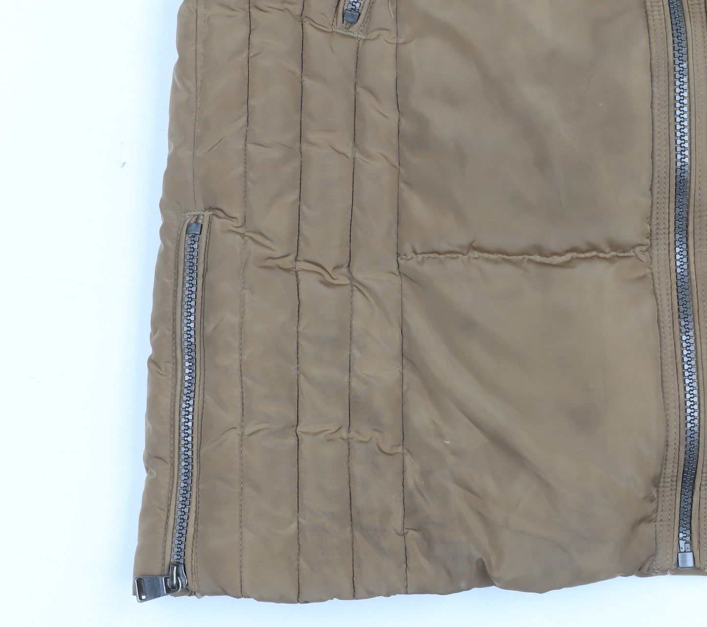 Next Women’s Brown Long Puffer Coat Size 8 Quilted Zip Winter Jacket