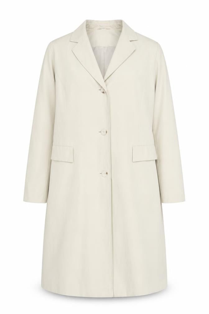 Outer Layer Women’s Beige Long Overcoat Size 16 Twill Single-Breasted