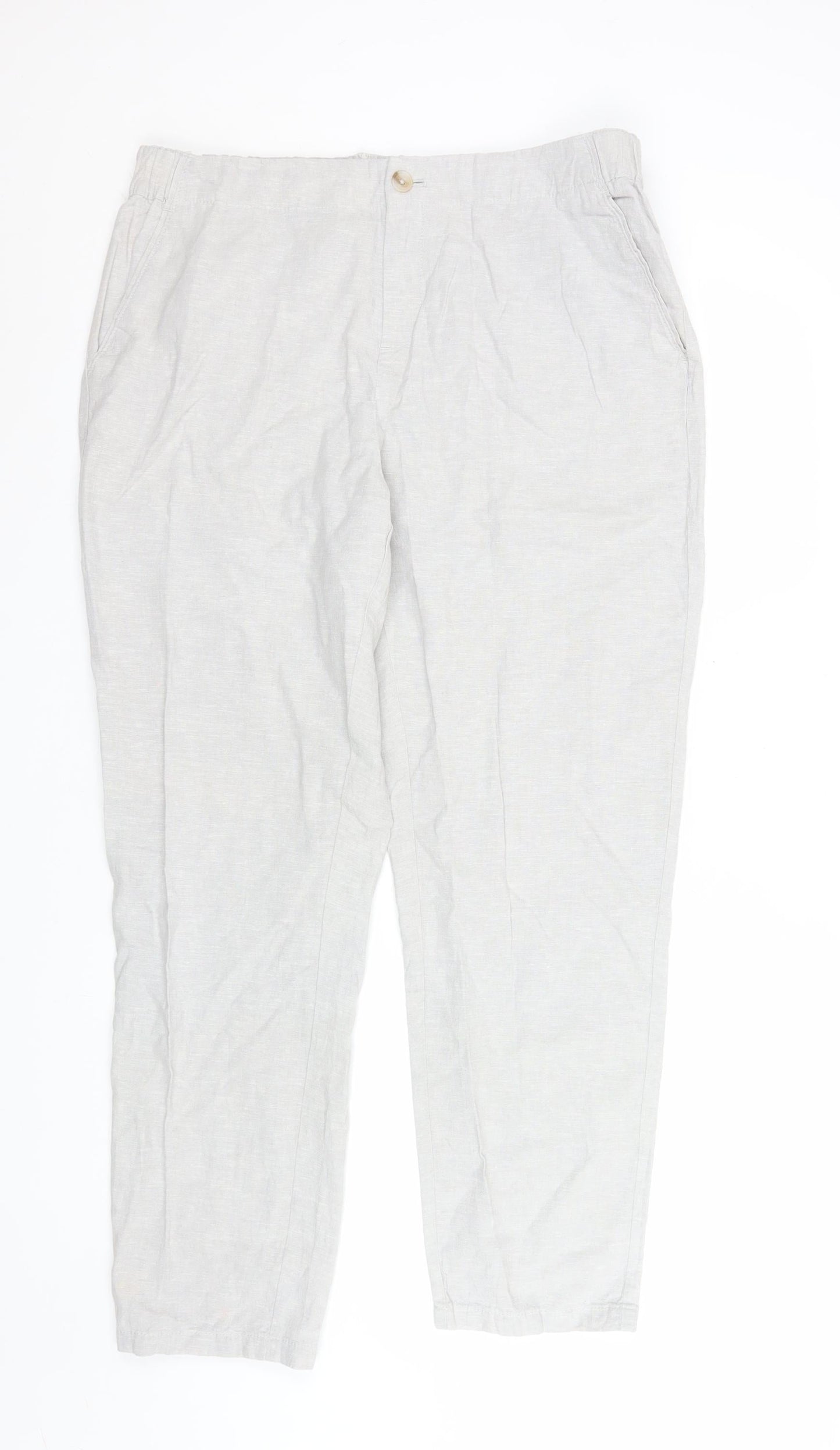 Dunnes Women Beige Linen Cotton Chino Trousers Size 14