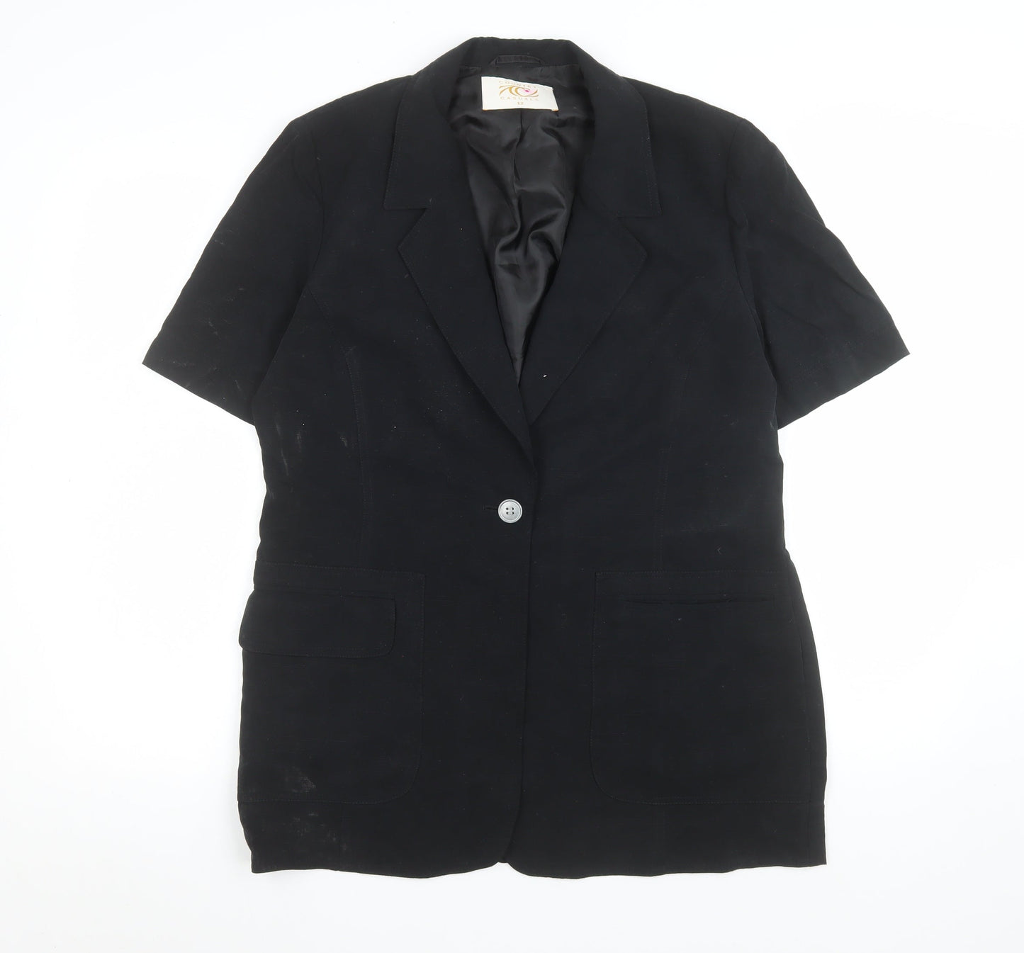 Country Casuals Women's Black Short Sleeve Button Tunic Blouse Size 12