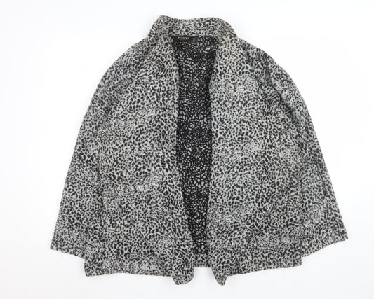 Religion Women Grey Animal Print Coatigan L Long Sleeve Open Front