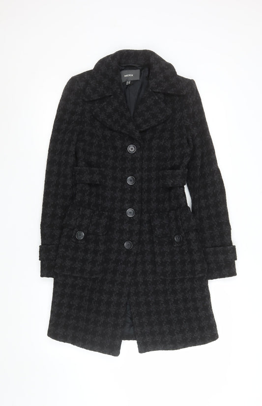 Mexx Womens Black Houndstooth Wool Blend Mid-Length Coat Size 8