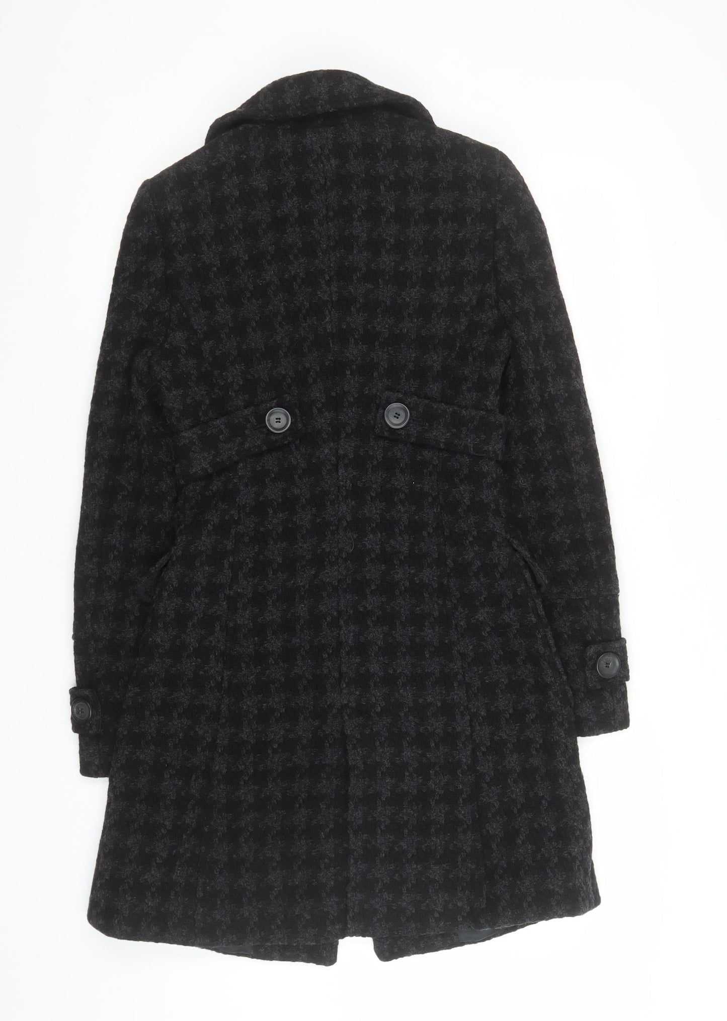 Mexx Womens Black Houndstooth Wool Blend Mid-Length Coat Size 8