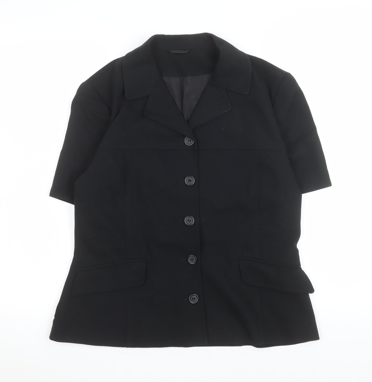 BAY Womens Black Short Sleeve Button-Up Blouse Size 14