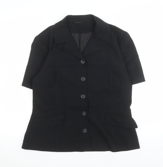 BAY Womens Black Short Sleeve Button-Up Blouse Size 14