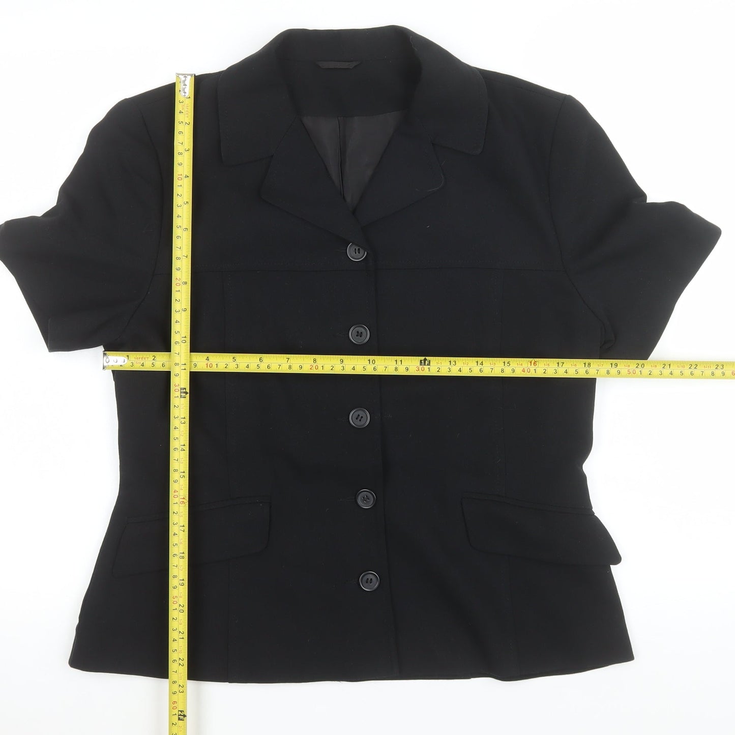 BAY Womens Black Short Sleeve Button-Up Blouse Size 14