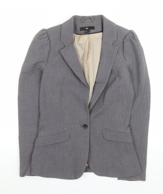 H&M Women Grey Single-Breasted Suit Jacket Size 8 Classic Fit